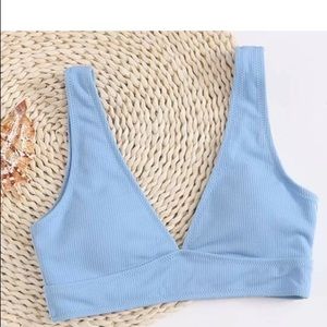 Light Blue Ribbed Bikini Top